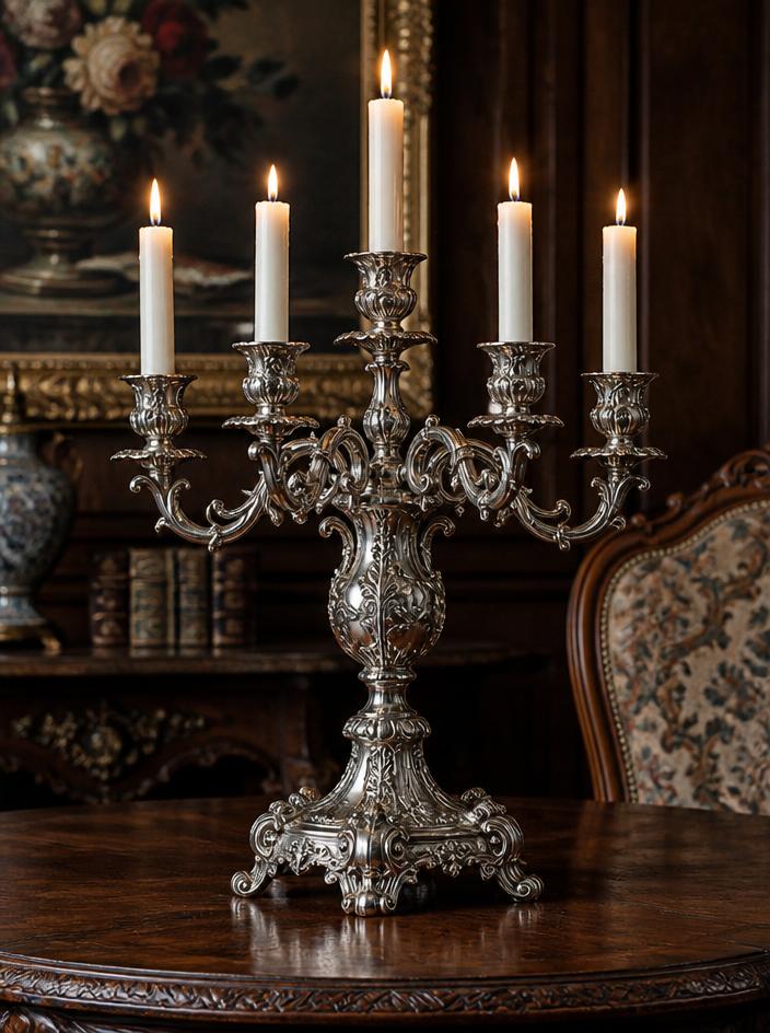 Baroque silver candelabra
